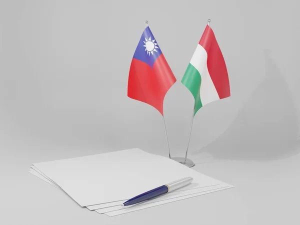 Ουγγαρία Ταϊβάν Συμφωνία Σημαίες Λευκό Φόντο Render — Φωτογραφία Αρχείου