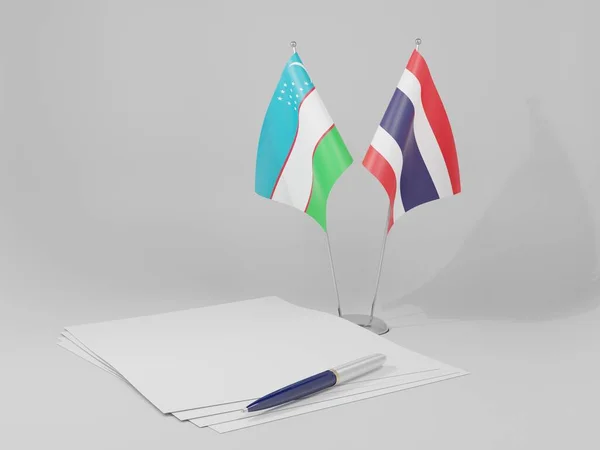 Thailand Uzbekistan Avtal Flaggor Vit Bakgrund Render — Stockfoto