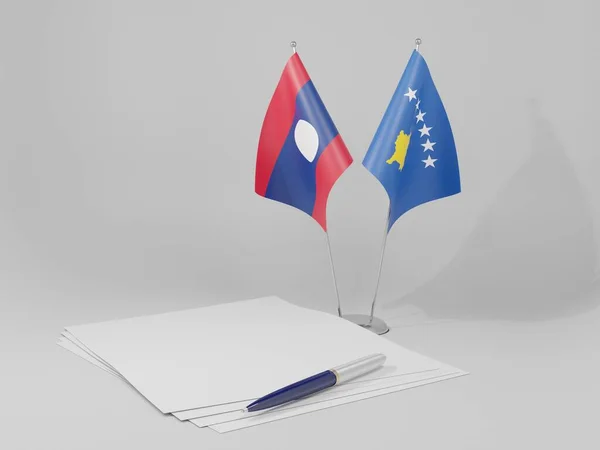 Kosovo Drapeaux Accord Laos Fond Blanc Render — Photo