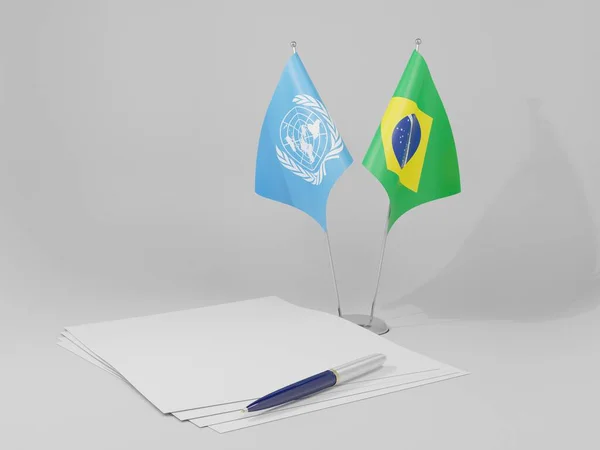 Brasil Bandeiras Acordo Das Nações Unidas Fundo Branco Render — Fotografia de Stock