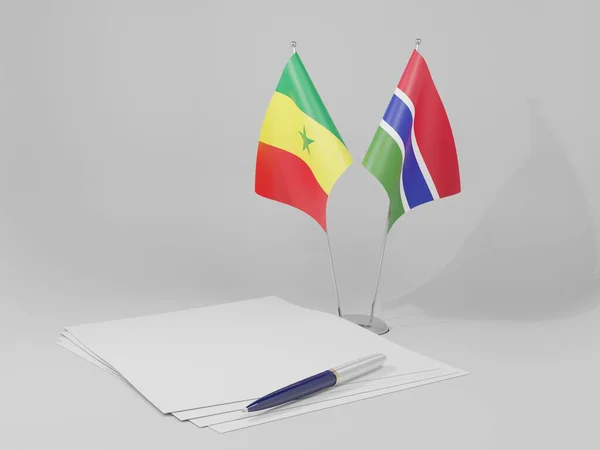 Gambia Banderas Del Acuerdo Senegal Fondo Blanco Render — Foto de Stock