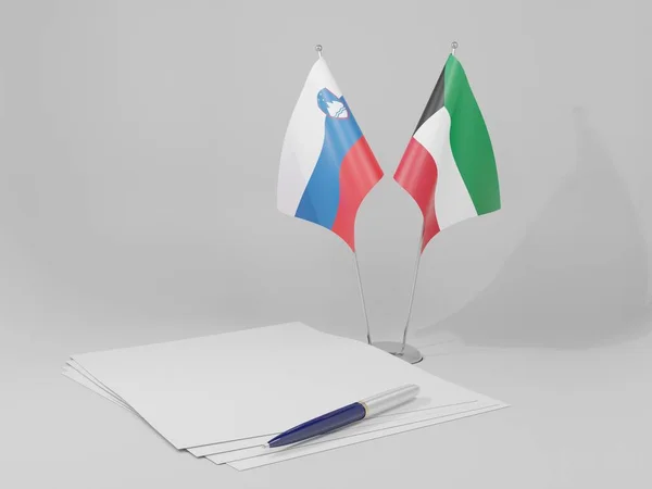 Kuwait Slovenia Agreement Flags Белый Фон Render — стоковое фото