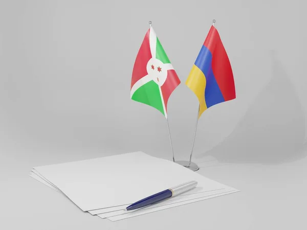 Armenia Burundi Flagi Umowy Białe Tło Render — Zdjęcie stockowe