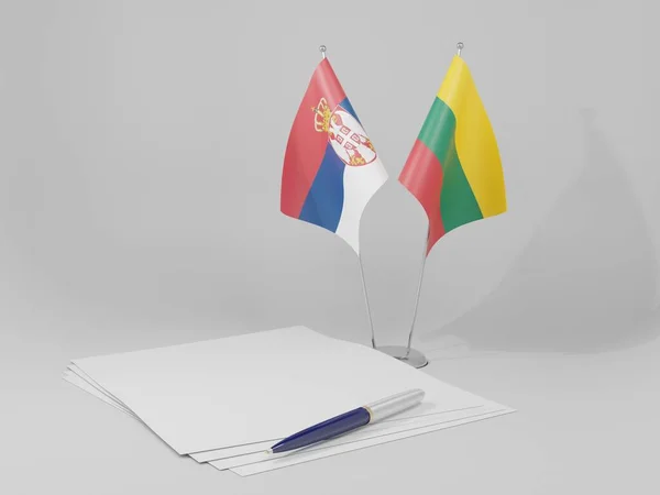 Lithuania Serbia Agreement Flags White Background Render — Stock Photo, Image