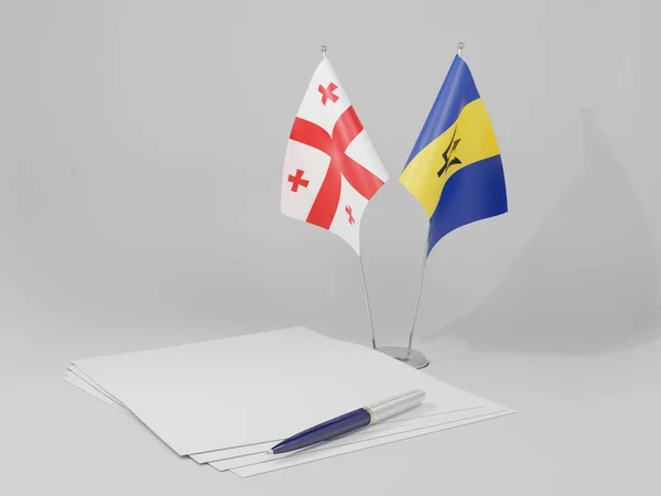 Barbados Bandiere Dell Accordo Georgia Sfondo Bianco Render — Foto Stock