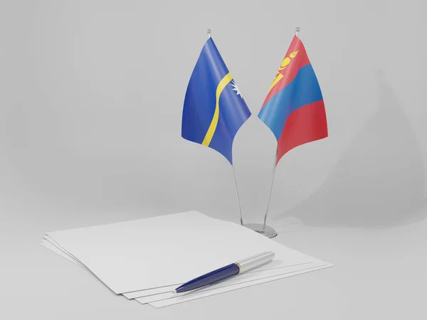 Mongolia Banderas Del Acuerdo Nauru Fondo Blanco Render —  Fotos de Stock