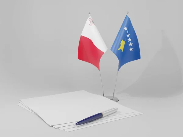 Kosovo Banderas Del Acuerdo Malta Fondo Blanco Render —  Fotos de Stock