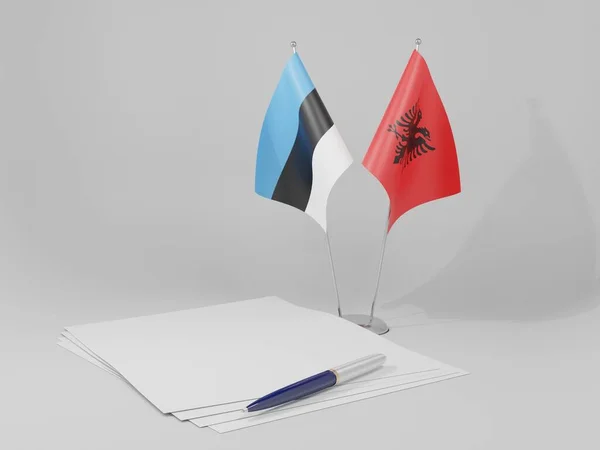 Albania Bandiere Dell Accordo Estonia Sfondo Bianco Render — Foto Stock