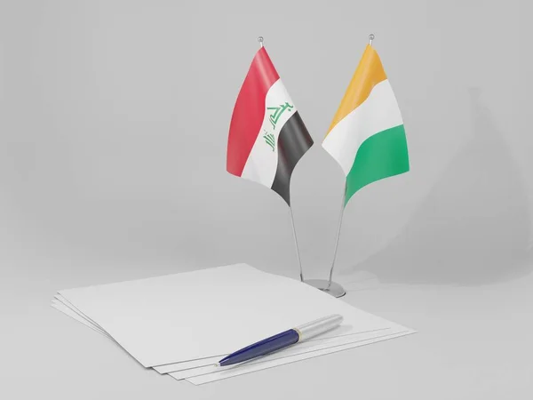 Ivoorkust Overeenkomst Met Irak Vlaggen Witte Achtergrond Render — Stockfoto