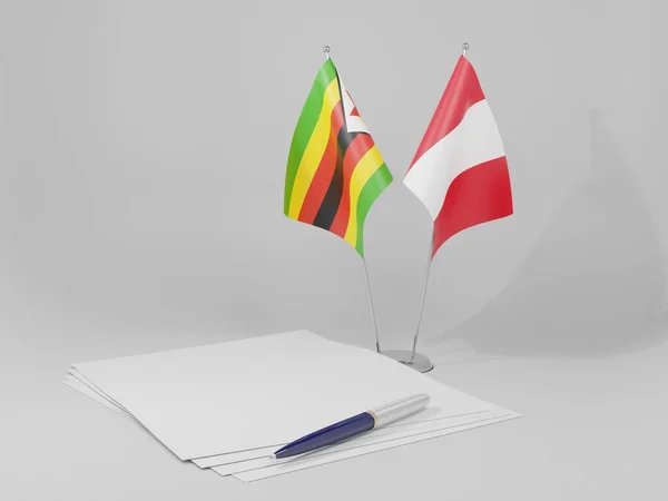 Overeenkomst Tussen Peru Zimbabwe Vlaggen Witte Achtergrond Render — Stockfoto