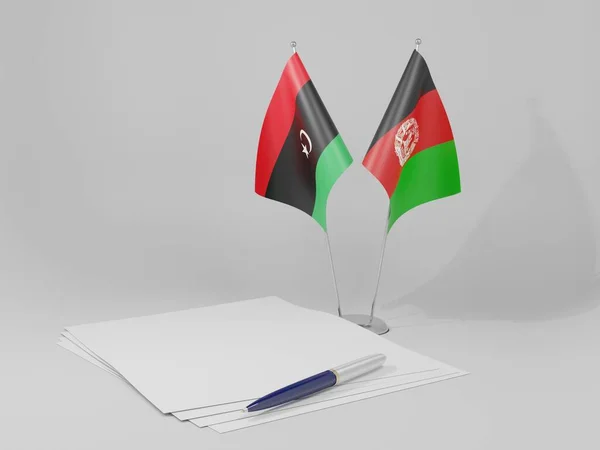 Afeganistão Líbia Bandeiras Acordo Fundo Branco Render — Fotografia de Stock