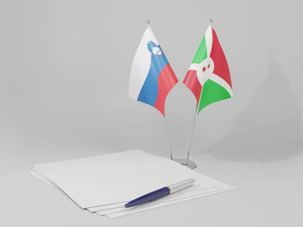 Burundi Sloveniens Flagga För Avtalet Vit Bakgrund Render — Stockfoto