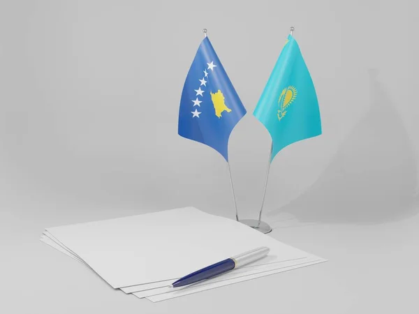 Kazakhstan Drapeaux Accord Kosovo Fond Blanc Render — Photo
