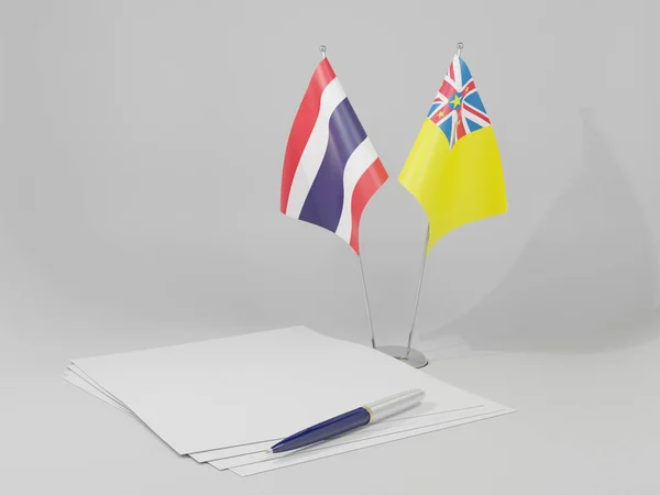 Niue Thailand Vertragsfahnen Weißer Hintergrund Render — Stockfoto