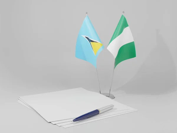 Nigeria Banderas Del Acuerdo Santa Lucía Fondo Blanco Render —  Fotos de Stock