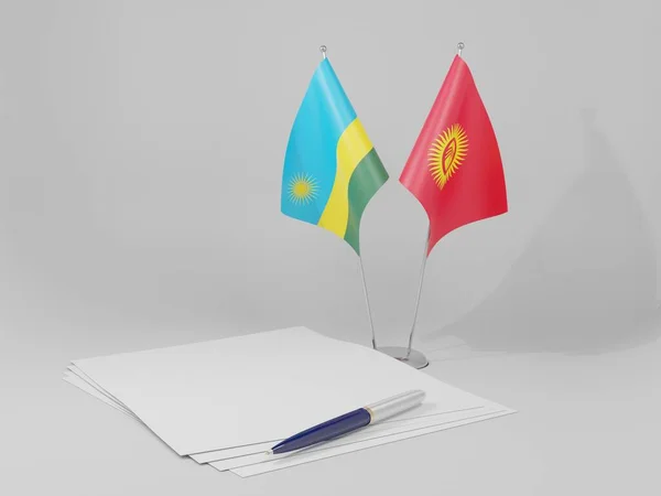 Kirguistán Banderas Del Acuerdo Ruanda Fondo Blanco Render —  Fotos de Stock