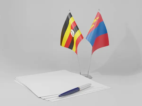 Mongolia Uganda Agreement Flags White Background Render — стокове фото