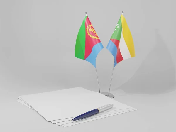 Comoras Banderas Acuerdo Eritrea Fondo Blanco Render — Foto de Stock