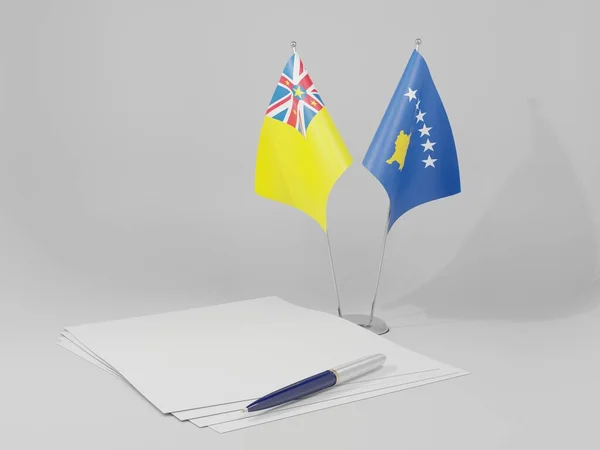 Косово Niue Agreement Flags White Background Render — стокове фото