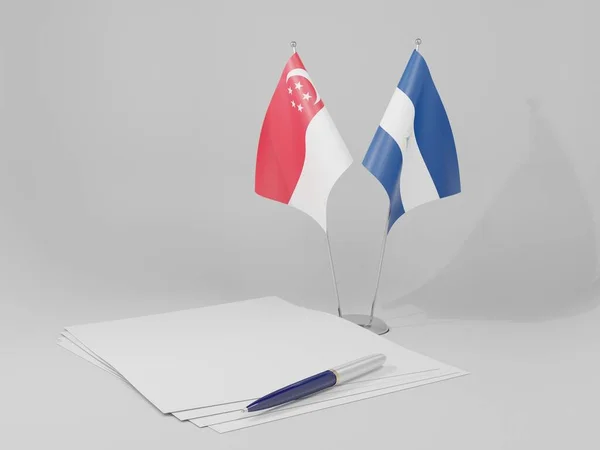 Nikaragua Singapur Flagi Umowy Białe Tło Render — Zdjęcie stockowe