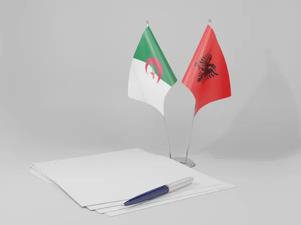 Albania Banderas Del Acuerdo Argelia Fondo Blanco Render — Foto de Stock