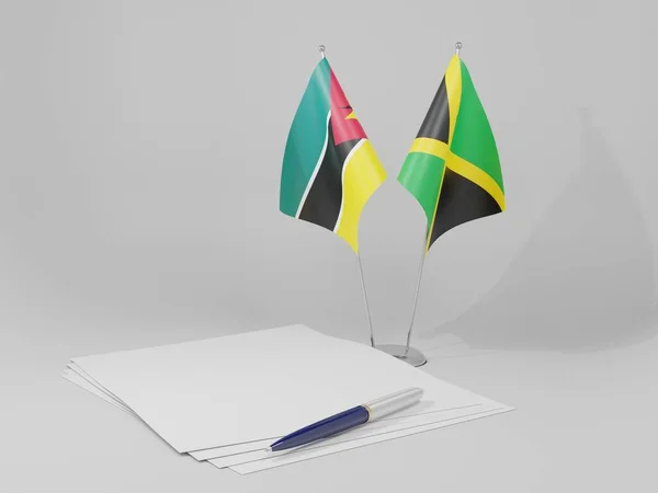 Jamajka Mozambik Flagi Umowy Białe Tło Render — Zdjęcie stockowe