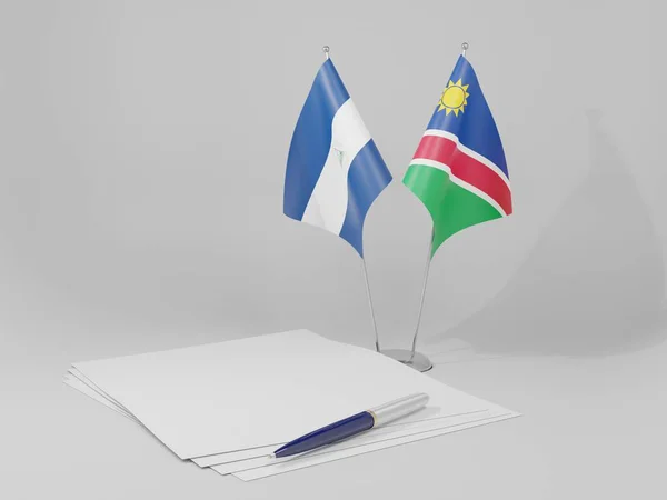 Namibia Flagi Umowy Nikaragui Białe Tło Render — Zdjęcie stockowe