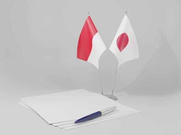 Japão Acordo Mônaco Bandeiras Fundo Branco Render — Fotografia de Stock