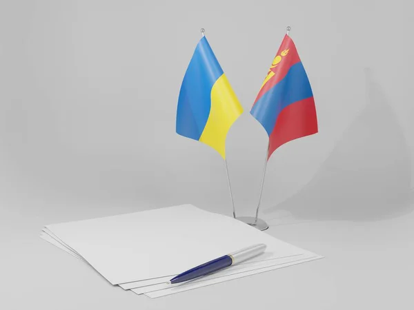Mongolie Ukraine Drapeaux Accord Fond Blanc Render — Photo