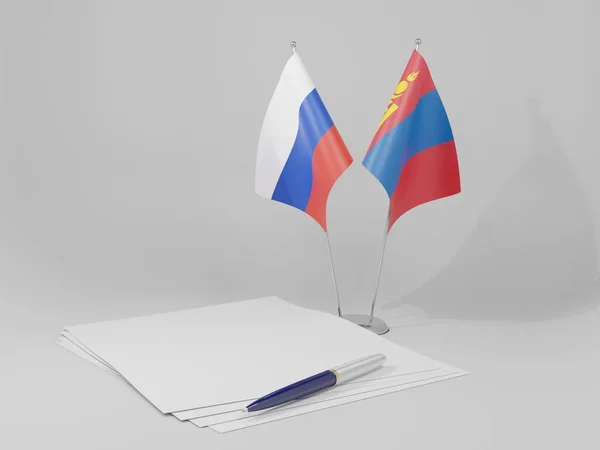 Mongolia Russia Agreement Flags White Background Render — Stock Photo, Image