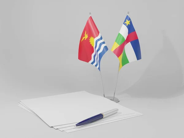 República Centroafricana Banderas Del Acuerdo Kiribati Fondo Blanco Render — Foto de Stock
