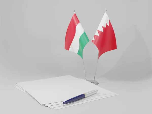 Bahrein Magyarország Megállapodás Zászlók Fehér Háttér Render — Stock Fotó