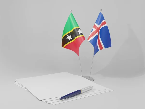 Islanda Bandiere Dell Accordo Saint Kitts Nevis Sfondo Bianco Render — Foto Stock