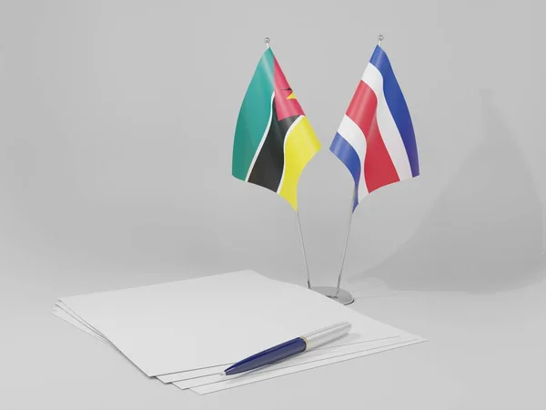 Costa Rica Banderas Del Acuerdo Mozambique Fondo Blanco Render — Foto de Stock