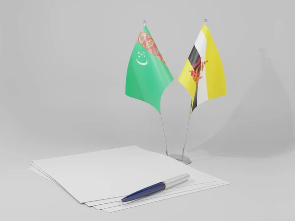 Brunei Turkmenistan Agreement Flags White Background Render — Stock Photo, Image