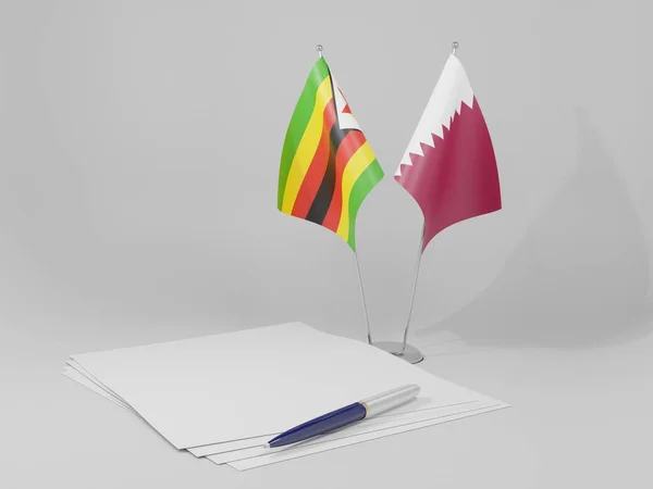 Katar Zimbabwe Megállapodás Zászlók Fehér Háttér Render — Stock Fotó