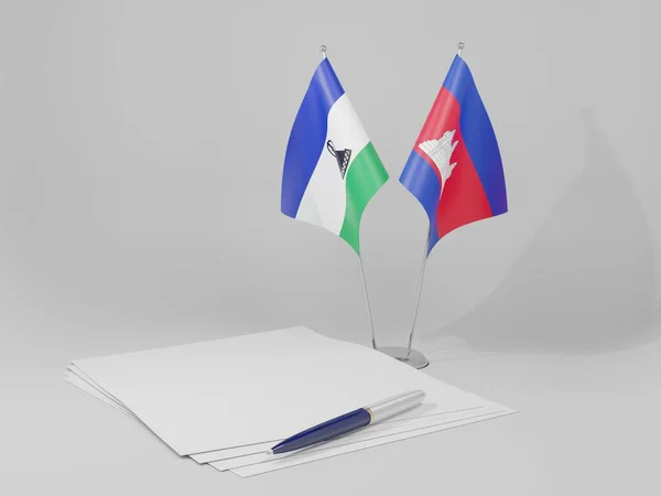 Cambodia Lesotho Agreement Flags White Background Render — Stock Photo, Image