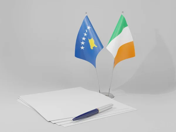 Ireland Kosovo Agreement Flags White Background Render — стокове фото