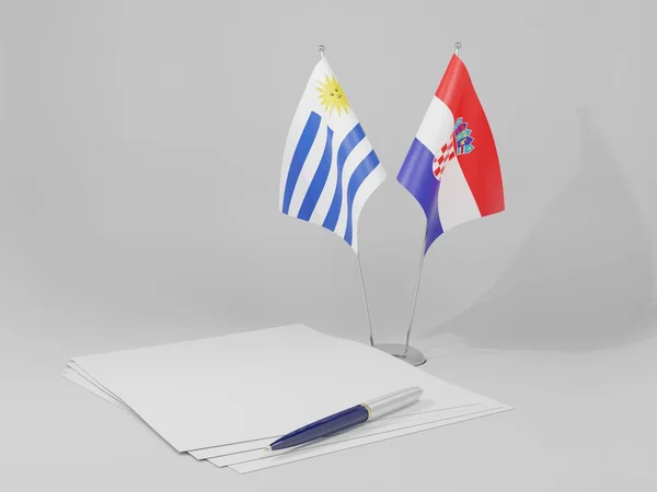 Croatia Uruguay Agreement Flags White Background Render — стокове фото