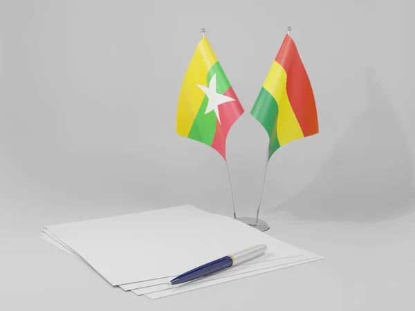 Bolívia Bandeiras Acordo Mianmar Fundo Branco Render — Fotografia de Stock