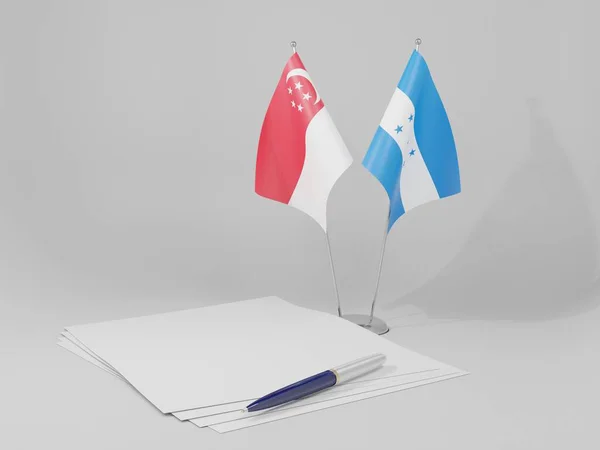 Honduras Singapur Flagi Umowy Białe Tło Render — Zdjęcie stockowe