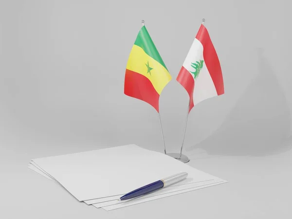Líbano Bandeiras Acordo Senegal Fundo Branco Render — Fotografia de Stock