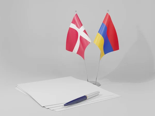Armenia Dania Flagi Porozumienia Białe Tło Render — Zdjęcie stockowe