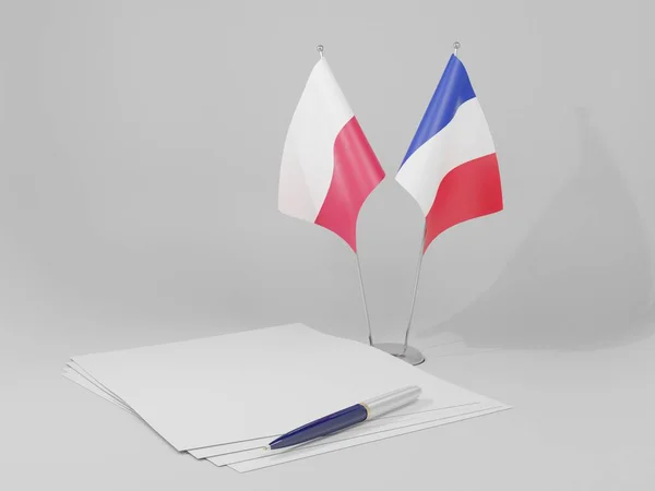 Francia Banderas Del Acuerdo Polonia Fondo Blanco Render —  Fotos de Stock