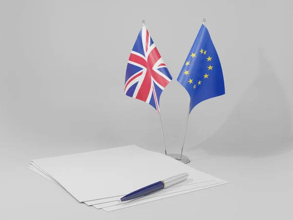 Európai Unió Egyesült Királyság Megállapodás Zászlók Fehér Háttér Render — Stock Fotó
