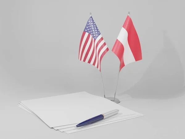 Rakousko Spojené Státy Americké Agreement Flags White Background Render — Stock fotografie