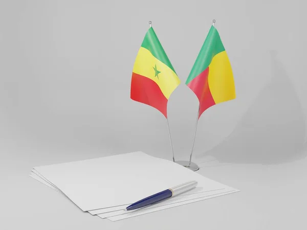 Benin Senegal Overeenkomst Vlaggen Witte Achtergrond Render — Stockfoto