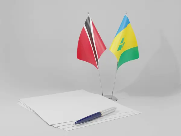 Saint Vincent Grenadines Trinidad Tobago Agreement Flags White Background Render — Stock Photo, Image