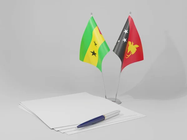 Papua Nueva Guinea Banderas Del Acuerdo Santo Tomé Príncipe Fondo — Foto de Stock