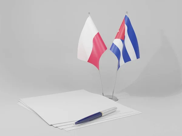 Cuba Acordo Polônia Bandeiras Fundo Branco Render — Fotografia de Stock